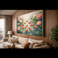 Tranh phong thủy Cửu Ngư Quần Hội và hoa sen hay hoa mẫu đơn mang lời chúc phúc dư dả trường tồn...